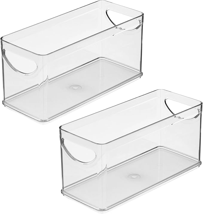 iDesign Narrow Pantry Bin with Handles for Kitchen Cabinets or Fridge, Set of 2, Clear, Made in USA