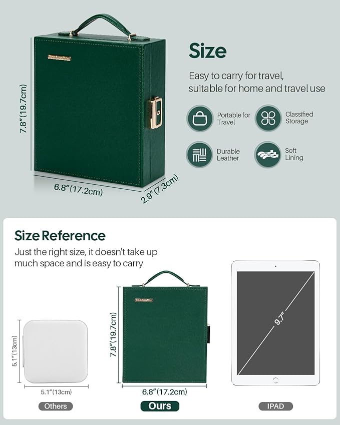 Enthralite Large Travel Jewelry Case: Portable Necklace Box with Mirror - PU Leather & Velvet Lined Jewelry Organizer for Ring Earring Bangle Bracelets Watch - Birthday Gift for Her