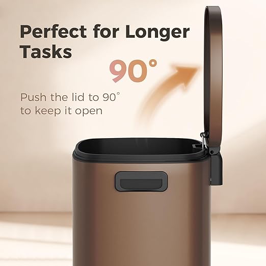 ELPHECO LPHECO Kitchen Trash Can with Lid Soft Close, 13 Gallon / 50L Stainless Steel Pedal Garbage Can, Heavy-Duty Step Wastebasket with 20 Bags, Removable Bucket, Home Office, Kitchen, Brown