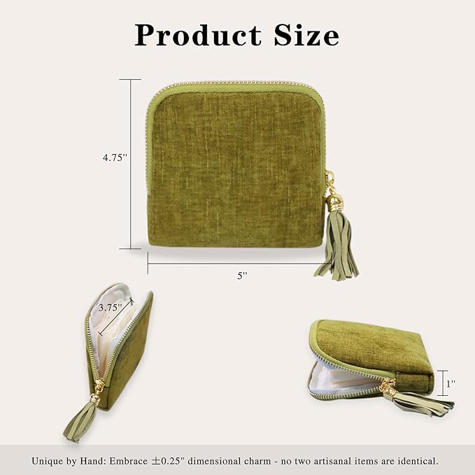 Stratalife Travel Jewelry Case Organizer for Women Wedding Gifts Portable Velvet Pouches for Travel Essentials Jewelry Crystal Bracelets Necklace Storage, Ring Holder Green Tassel
