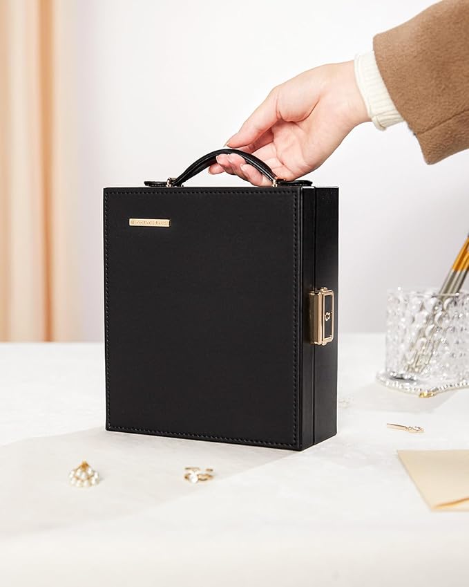 Enthralite Large Travel Jewelry Case: Portable Jewelry Box with Mirror - PU Leather Small Jewelry Organizer for Rings Earrings Necklaces Bracelets - Birthday Gift for Her - Jewelry Storage