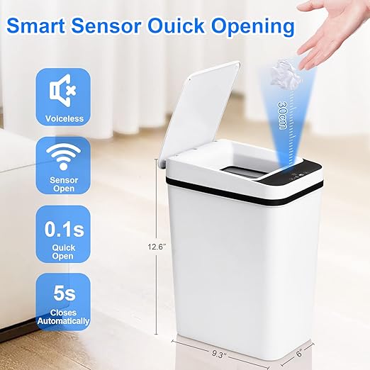 Anborry Bathroom Trash Cans with Lid 2 Pack 2.2 Gallon Touchless Automatic Motion Sensor Small Slim Garbage Can, Smart Electric Narrow Garbage Bin for Bedroom Office Kitchen (White)