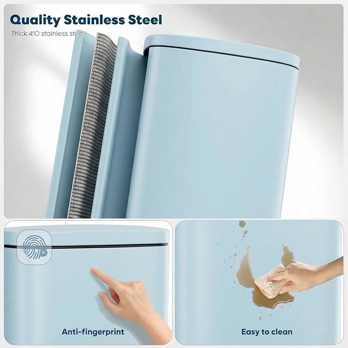 8 Gal Kitchen Trash Can, 30L Recycling or Garbage Bin, Brushed Stainless Steel Waste Basket, Soft&Quiet Close Dustbin, with Step-On Pedal, Removable Inner Bucket, for Home, Office, Living Room