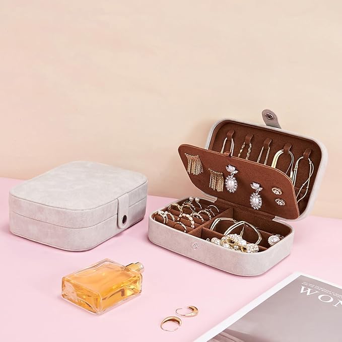 Smileshe Travel Jewelry Box, PU Leather Small Gift Portable Case, 2 Layers Organizer Display Storage Boxes for Rings, Earrings, Necklaces, Bracelets