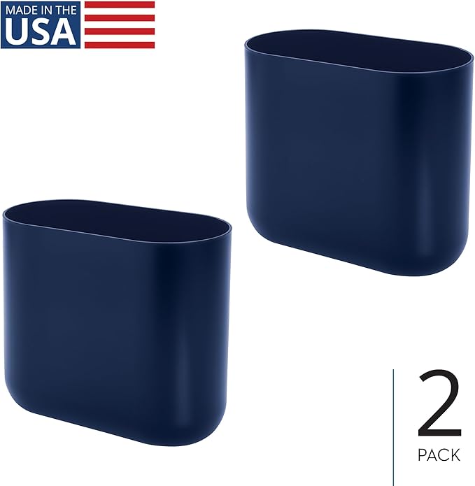 iDesign Small Slim Plastic Bathroom Trash Can, Garbage Can for Bedroom, Office, Desk, Dorm, 2-Pack, Navy Blue