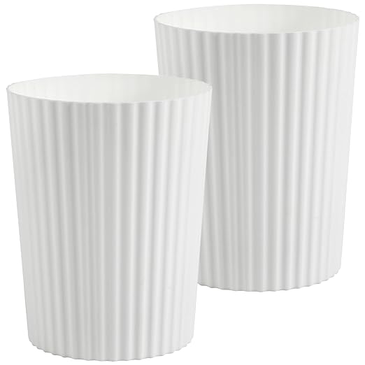 JiatuA Small Trash Can Plastic Wastebasket Round Garbage Container Bin for Bathroom, Kitchen, Bedroom, Home Office, College Dorm, White 2 Pack