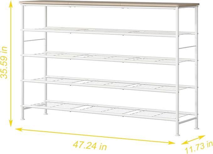 SUOERNUO Shoe Rack Organizer 5 Tier for Closet Entryway Free Standing Metal Storage Shoe Shelf with MDF Top Board (White+Oak, Large 5 Tier)