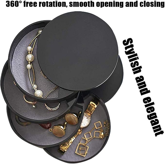 TIMESETL Jewelry Organizer, Small Jewelry Storage Box Earring Holder for Women, 4-Layer Rotating Travel Jewelry Tray Case with Lid for Bracelets Rings Bracelets - Black