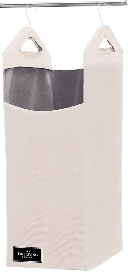 The Fine Living Co. Hanging Laundry Hamper Bag, Heavy Duty Hanger, Space Saving Closet Hamper Organizer (Beige)