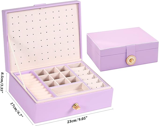 Earrings Jewelry Box for Girls, Large Capacity Jewelry Organizer with 40-Pair Earring Board, 2-Layer Leather Jewelry Storage Box for Necklaces Rings Bracelets with Removable Tray, LightPurple