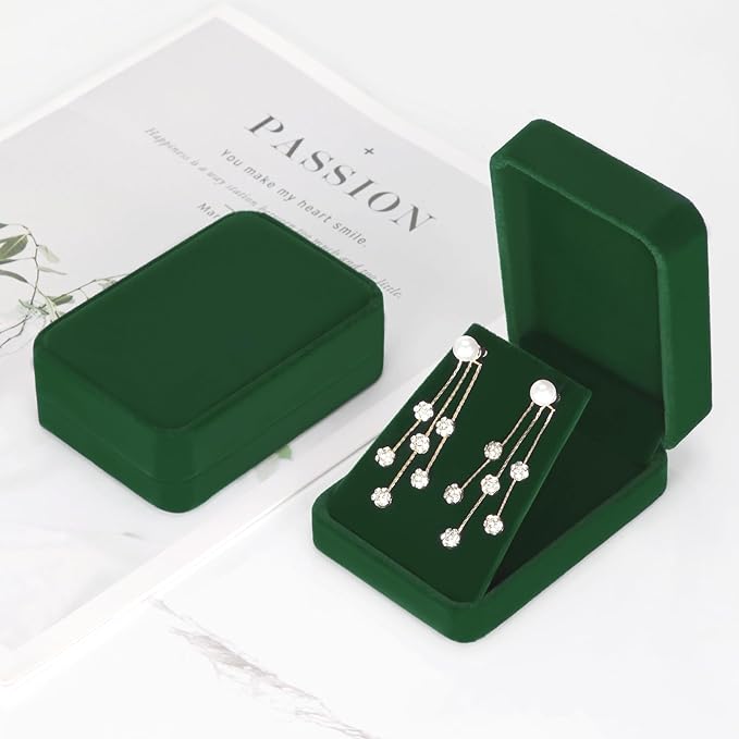 LETURE 2 Pieces Velvet Jewelry Gift Boxes for Necklace Pendant Earring Bracelet, Small Jewelry Storage Display Case for Christmas Wedding Engagement Birthday Anniversary (Green)