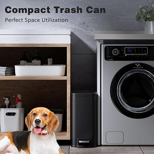 Bathroom Trash Can with Lid Slim 1.6 Gallon Stainless Steel Garbage Can with Removable Inner Bucket Soft Close Lid Durable Step Pedal Trash Bins for Toilet Bedroom Office (Matte Black, 1.6 Gallon)
