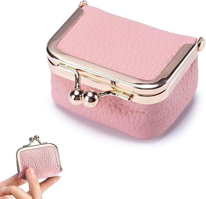 DOMELIFE Genuine travel jewelry case - Vintage Kiss Lock Jewelry Box for Women, Portable Mini Coin Purse Gift with Antique Brass Clasp for Rings and Earrings Necklace (PINK)