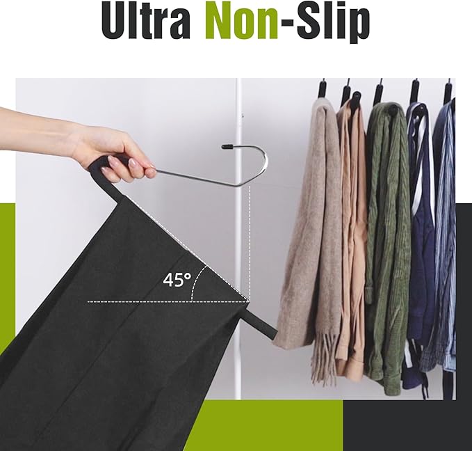 Spring Fever Open Ended Non Slip Sponge Padded Pants Hangers - Chrome Plating Foam Heavy Duty Space Saving Black 20
