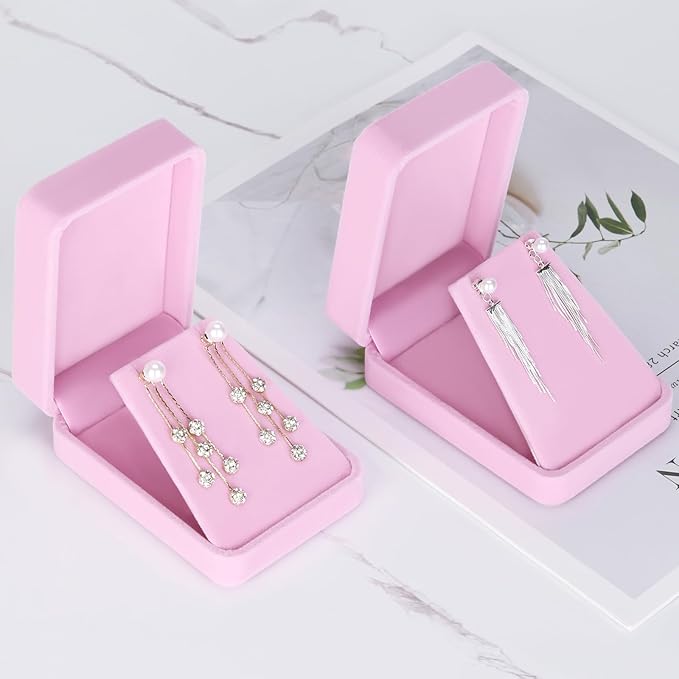 LETURE 2 Pieces Velvet Jewelry Gift Boxes for Necklace Pendant Earring Bracelet, Small Jewelry Storage Display Case for Christmas Wedding Engagement Birthday Anniversary (Pink)