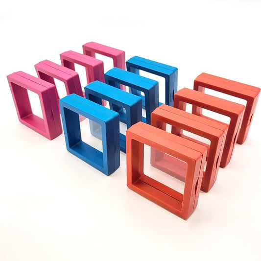 12PCS 3D Floating Frame Display Stand, Jewelry Box, Gift Box, Ornament Organizer, Small Travel Jewelry Box, PE Film Anti-Oxidation, Suspended Display Box Stackable (2.75*2.75，Type 3)