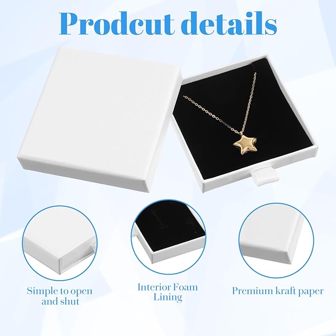Jewellery Gift Box, 4 Pcs Ring Necklace Box Small Gift Boxes for Bracelets Earrings Necklaces Bracelet Drawer Organizer Square Pendent Storage Case for Birthday DIY Wrapping(White)