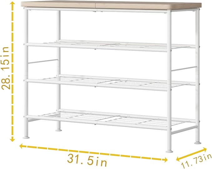SUOERNUO Shoe Rack Organizer 4 Tier for Closet Entryway Free Standing Metal Storage Shoe Shelf with MDF Top Board，White+Oak