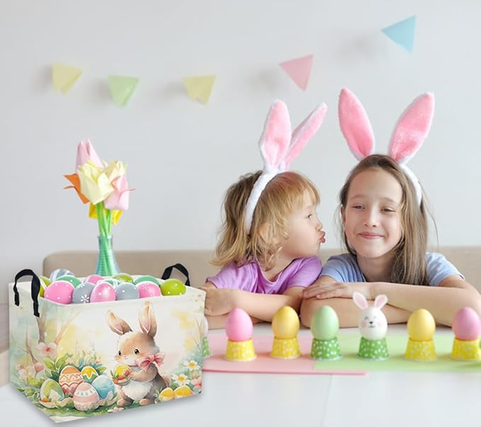 Easter Basket for Kids Gift - Rectangular Toy Storage Basket Organizer Bin Box Room Decor for Home(Color Easter)