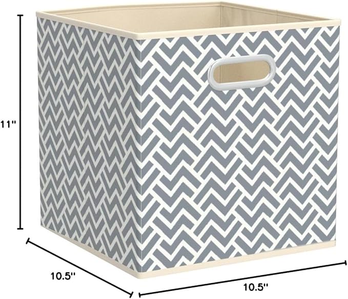Amazon Basics Collapsible Storage Bins with Handle, Space-Saving, Breathable Cube Organizer, 10.5" x 10.5" x 11", Chevron Grey, 6-Pack