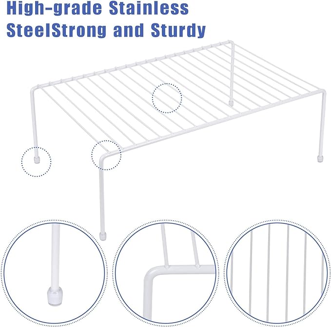 Set of 2 Large (16.1 x 10.2 Inch) Cabinet Storage Shelf Rack, Shelves，Kitchen Counter and Cabinet Shelf, Storage Rack Organizer for Kitchen, Bathroom Cupboard (White)