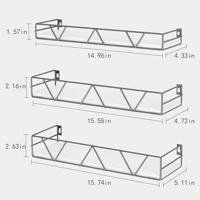 Amaoot Floating Shelves Set of 3, Home Wood Wall Shelf, Farmhouse Shelf for Bedroom, Wall Mounted Floating Shelf for Living Room, Bedroom, Bathroom, Kitchen, Office (Gray)