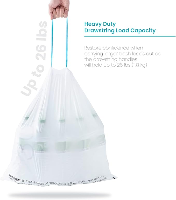Home Zone Living 2-Pack 8 Gallon Kitchen Trash Bags with Drawstring Handles, Heavy Duty Custom Fit Design for 30 Liter Dual Recycling Liners, Code 30R, 60 Count