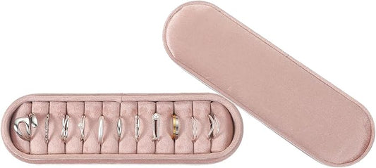 uxcell Velvet Ring Box, 11 Slots Travel Jewelry Case Ring Holder Organizer for Women Gift Proposal Christmas, Light Pink