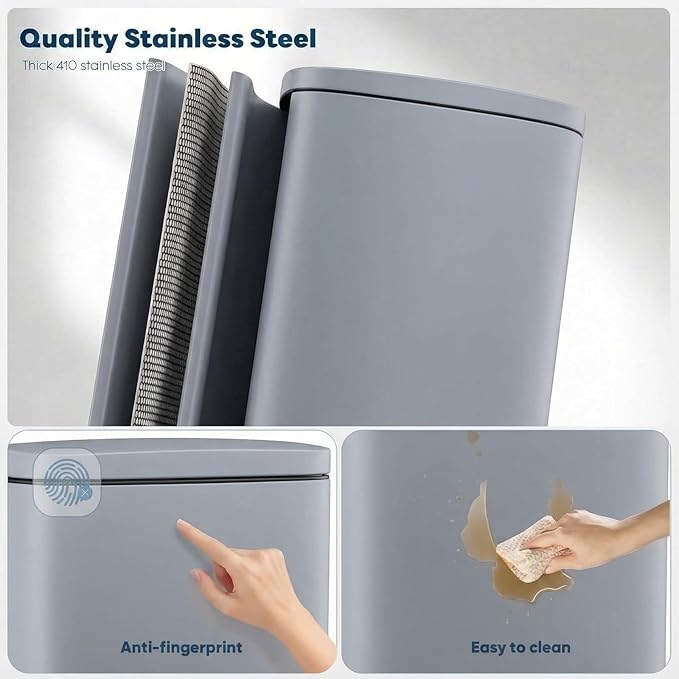 8 Gal Kitchen Trash Can, 30L Recycling or Garbage Bin, Brushed Stainless Steel Waste Basket, Soft&Quiet Close Dustbin, with Step-On Pedal, Removable Inner Bucket, for Home, Office, Living Room