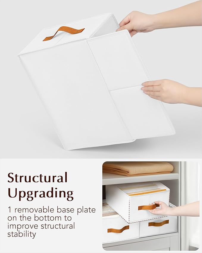 Homsorout Clothes Organizers and Storage - 4/5/7 Grids Fabric Jeans Organizer with Handles, Foldable Closet Organizers Dividers, Wardrobe organizer for Pant, Sweater, T-shirt, Scarf, 6 Pack, White