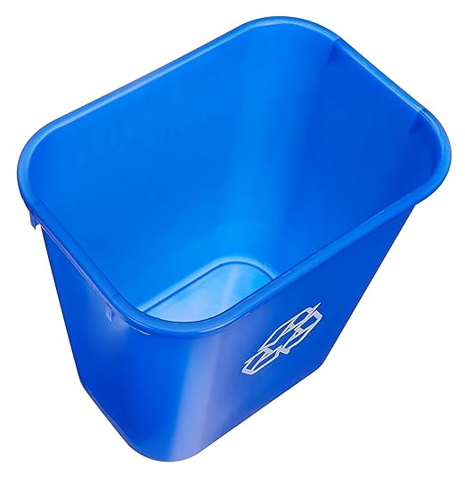 Amazon Basics Rectangular Commercial Office Recycling Wastebasket with Recycle Logo, Easy to Clean, 7 Gallon, Blue, Pack of 2