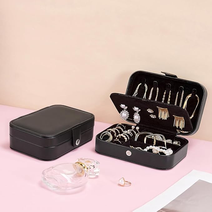 Smileshe Jewelry Box, PU Leather Small Portable Travel Case, 2 Layers Organizer Display Storage Holder Boxes for Rings, Earrings, Necklaces, Bracelets