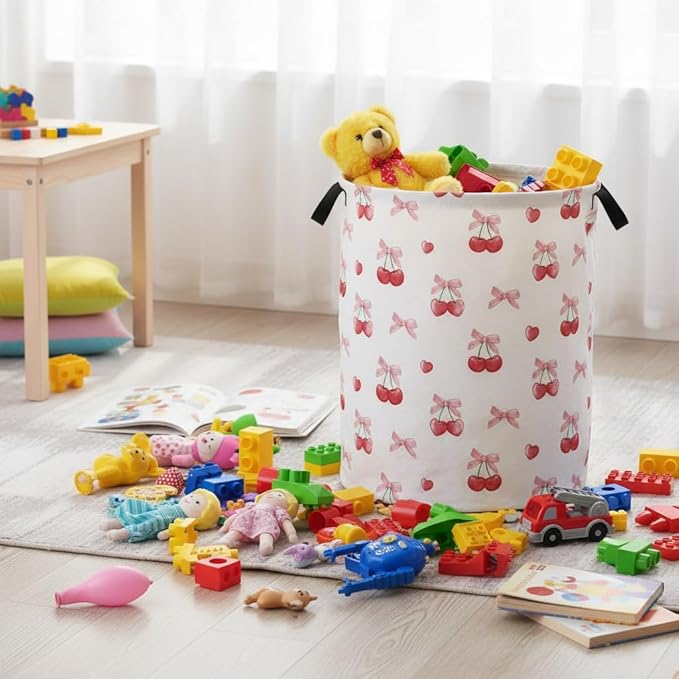 Baby Laundry Basket Baby Nursery Hamper Kids Laundry Basket Toy Storage Bin for Boys Room Decor Gift Baskets for Bedroom Bathroom(Cherry)