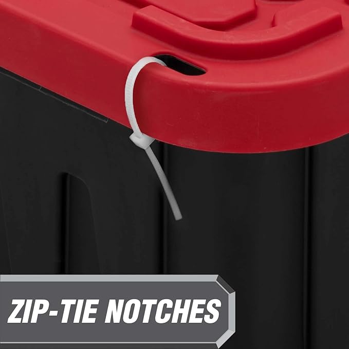 4 Pack, 27 Gallon Large Storage Bin, Plastic Storage Container with Stackable Snap-On Lid, Black and Red
