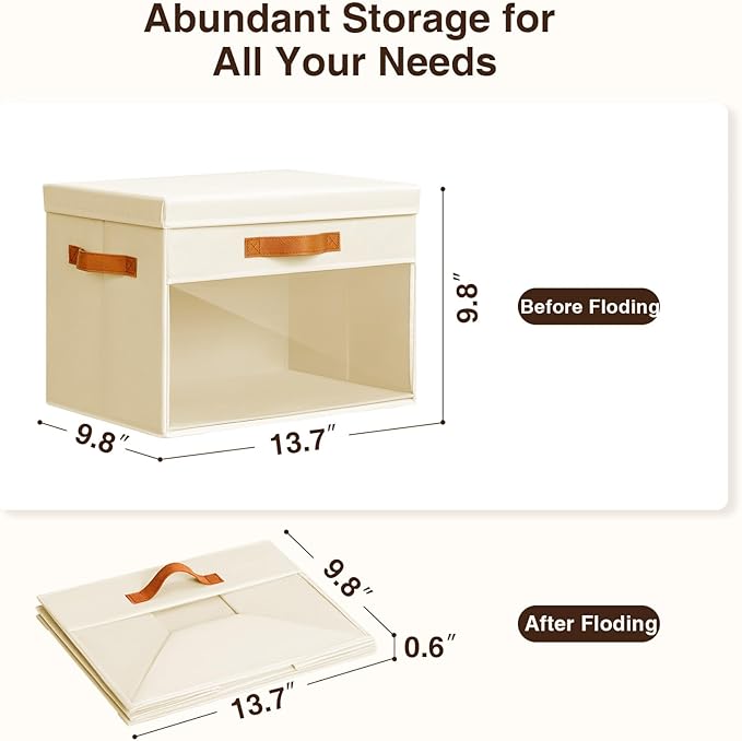 Homsorout Large Storage Bins with Lids - 6 Pack Foldable Decorative Organizers with Clear Windows & Handles, Cube Storage Organizers for Clothes, Blankets, Sweaters, Sheets, Beige
