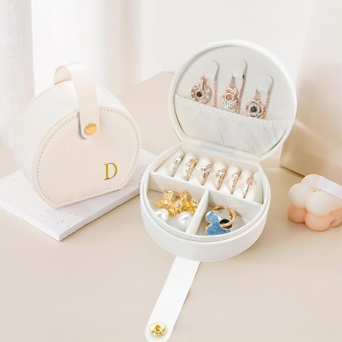 Travel Jewelry Case,Personalized Jewelry Box,Elegant Half-Moon Design with Personalized Golden Initial Case,Personalized Gifts for Women,Jewelry organizer;Personalized Gifts for Women or Friends(D)