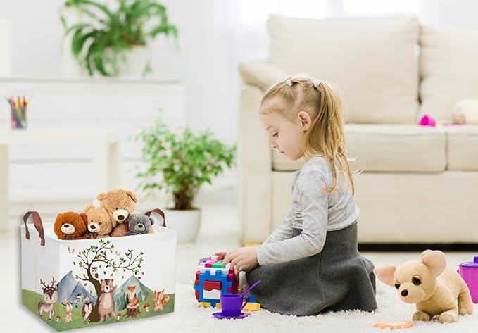 Kids Basket Animal Baskets Cute Storage Bins Rectangular Toy Storage Bin Organizer Book Box ,Animals Room Decor(Mountain animal)
