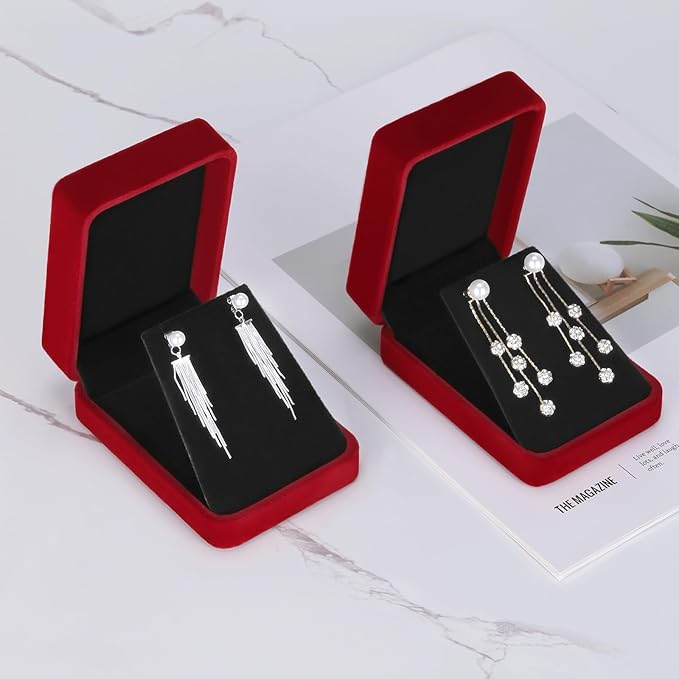LETURE 2 Pieces Velvet Jewelry Gift Boxes for Necklace Pendant Earring Bracelet, Small Jewelry Storage Display Case for Christmas Wedding Engagement Birthday Anniversary (Red)