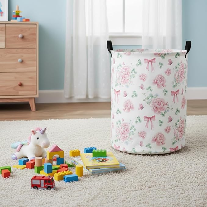 Baby Laundry Hamper kids laundry Basket Waterproof Laundry Bag for Bedroom Toy Clothes Organizer Room Décor(Bowknot Flower)