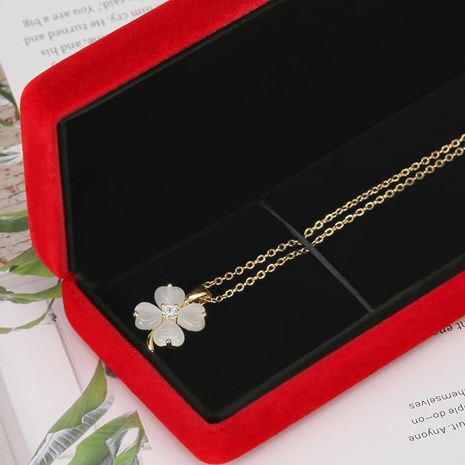 KUKUVR 2 Pieces Metal Velvet Necklace Bracelet Gift Box, Soft Lining Bracelet Pendant Long Chain Organizer Holder Display Case for Wedding Engagement Birthday Anniversary (Red)