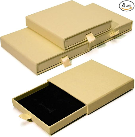4 Pcs Jewelry Gift Box, 3.5x3.5x0.7Inch Cardboard Jewelry Boxes, Fancy Necklace Bracelet Earring Drawer Organizer Box, Kraft Empty Jewellery Boxes for Necklace Ring Earring Display Box(Kraft)