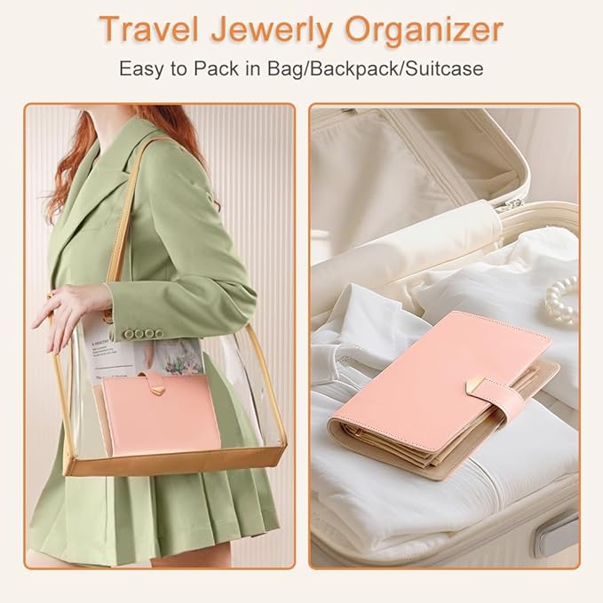 Travel Jewelry Organizer - Waterproof Leather Portable Jewelry Case for Women with Transparent PVC & Suede Lining, Compact Jewelry Storage for Earrings Necklaces Rings