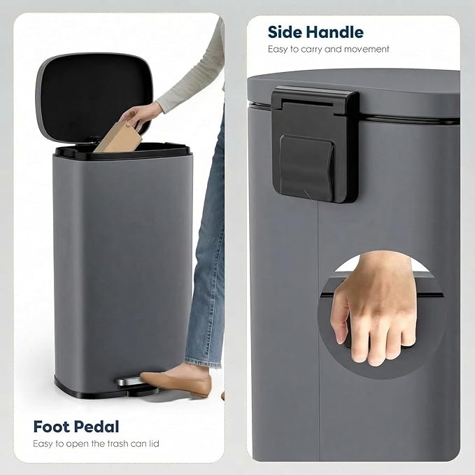 8 Gal Kitchen Trash Can, 30L Recycling or Garbage Bin, Brushed Stainless Steel Waste Basket, Soft&Quiet Close Dustbin, with Step-On Pedal, Removable Inner Bucket, for Home, Office, Living Room