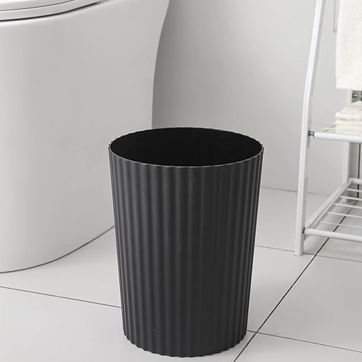 JiatuA Small Trash Can Plastic Wastebasket Round Garbage Container Bin for Bathroom, Kitchen, Bedroom, Home Office, College Dorm, Black 2 Pack