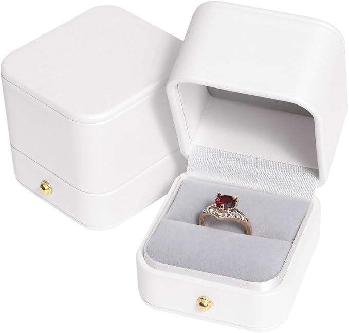 Velvet Ring Gift Box, Small Jewelry Earring Studs Holder Case for Wedding Day, Proposal, Engagement, Anniversary, Ring Display Storage Box for Women Girl (White S)