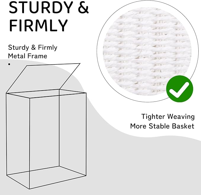 OIAHOMY Laundry Hamper with Lid, 90L(23.8 Gal) Large Wicker Laundry Basket for Bedroom, Handwoven Paper Rope Clothes Hamper with Washable Liner & Metal Frame, Decorative Organizer for Bathroom White