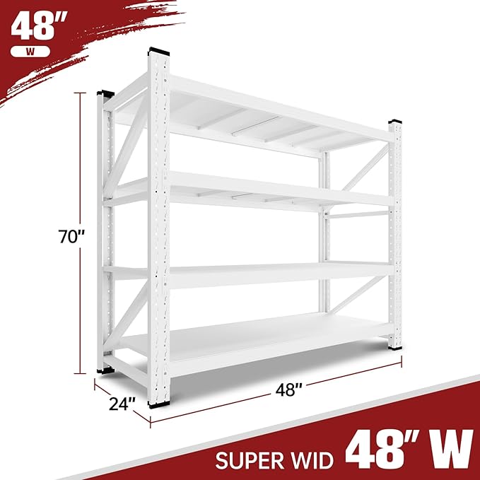 RAVIGIN 3000LBS Storage Shelves, 48" W Garage Shelving Heavy Duty Metal Adjustable Garage Shelves, Shelving Units Industrial Shelving for Warehouse, 48" W x 23.7" D x 70" H,White