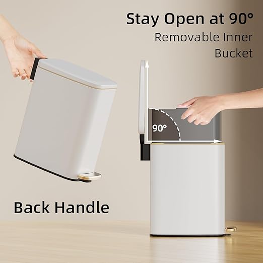 KSSKSS Small Bathroom Trash Can with Lid Soft Close, Step Pedal, 6L / 1.6 Gal Stainless Steel Garbage Bin with Removable Inner Bucket, Slim Wastebasket for Narrow Spaces (White)
