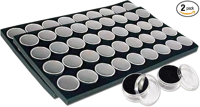 TheDisplayGuys For Your Modern Living 2-Pack 36-Jars Velvet Foam Padding Jewelry Container Inserts - Tray/Case Liners - Medium Gem, Beads, Collectibles Storage Box (Black) by The Display Guys