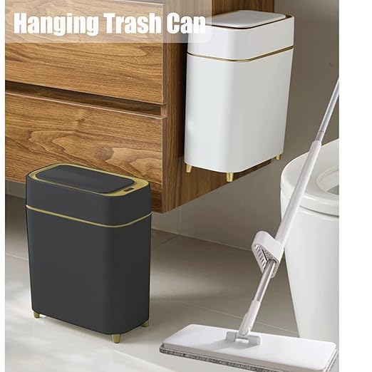 Yatmung 2-Pack - Automatic Trash Cans Touchless Motion Sensor Bathroom Trash Can - Waste Basket for Bedroom, Home Offices, Small Spaces - Compact Smart Garbage Can with Lid - Black with Gold Edge